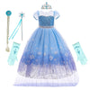 Rexreii Girls Frozen Elsa Princess Sequins Dress Halloween Costume Christmas Birthday Evening Party Ball Gown W/Accessories 7-8T