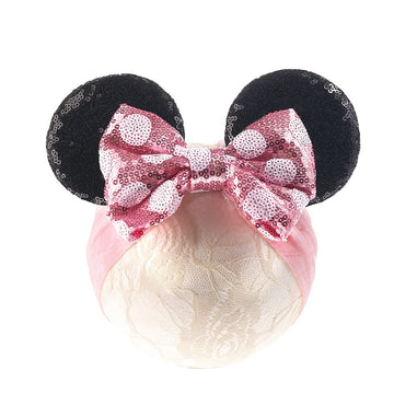 Jiahang Baby Girl Mouse Ears Headwrap With Sequin Polka Dot Bow, Wide Velvet Turban Hairband, Hair Bow Headband For Toddler, Kid