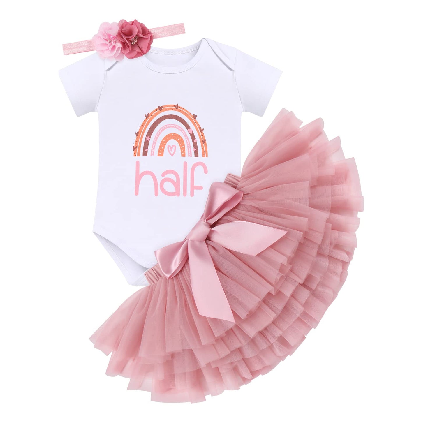 Ibtom Castle Half Birthday Outfit Baby Girl, Half Way To One Baby Girl Outfit, Boho Rainbow 1St Birthday First Trip Around The S