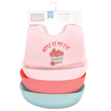 Hudson Baby Unisex Baby Silicone Bibs, Apple Of My Eye, One Size