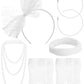Blulu 80s Costume Accessories for Women Lace Headband Earrings Fishnet Gloves Necklace Bracelet for 80s Retro Party(White)