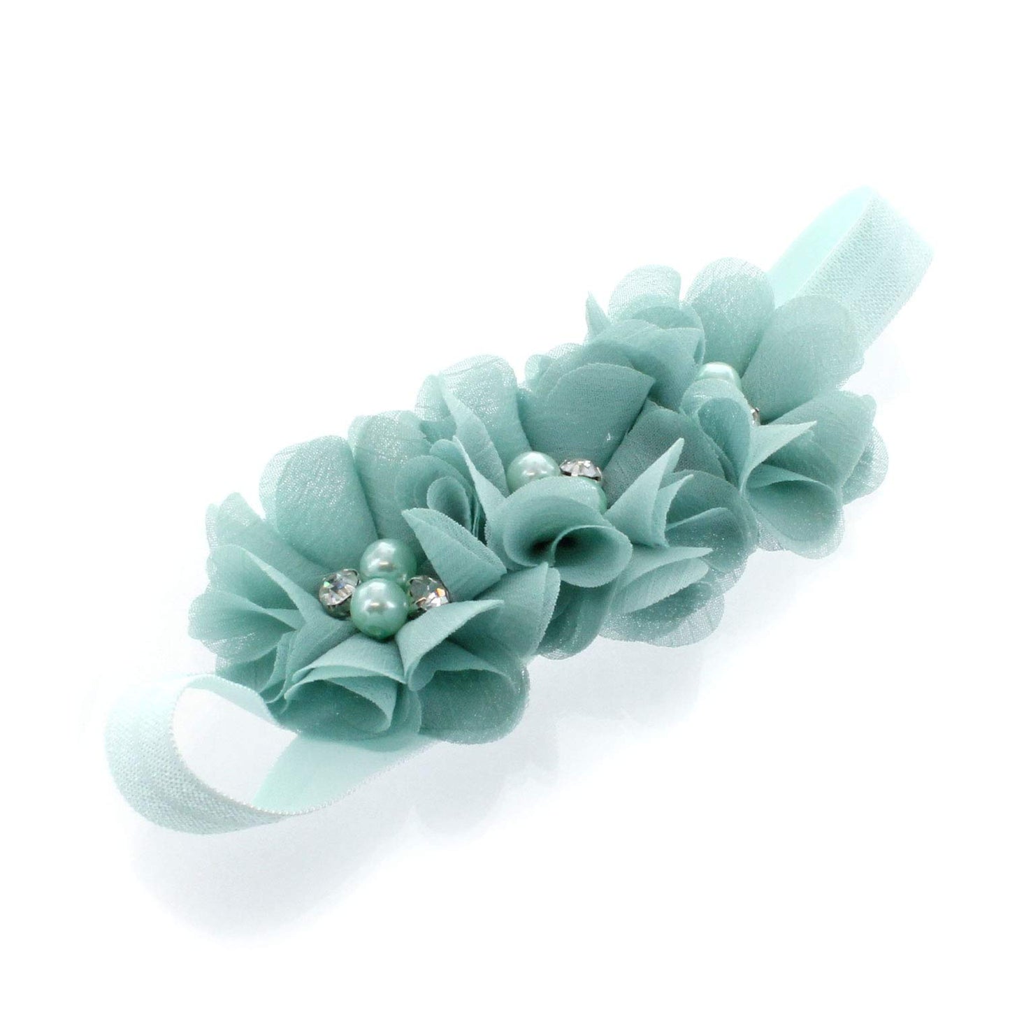 My Lello Baby Flower Headbands Fabric Beaded Trio Stretchy Elastic Pair (Pink Blush/Mineral Ice)
