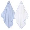 Adore Home 2 x Hooded Baby Towel Soft 100% Cotton Bath Wrap Pack of Two Towels, Blue & White