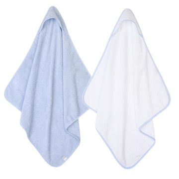 Adore Home 2 x Hooded Baby Towel Soft 100% Cotton Bath Wrap Pack of Two Towels, Blue & White