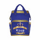 Artsadd Custom Name Diaper Bag For Mom, Personalized Blue Golden Crown Backpack With Stroller Straps Large Travel Shoulder Bag N
