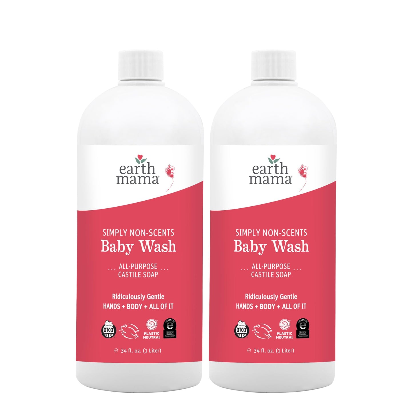 Earth Mama Simply Non-Scents Baby Wash Liquid Hand Soap Refill, Organic Body Wash for Sensitive Skin, All Purpose Castile Soap L