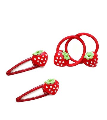 Strawberry Snap Clips Baby Girls Fruit Hair Bow Clips Strawberry Hair Ring Tie BBW24 (4 Pcs-A4)