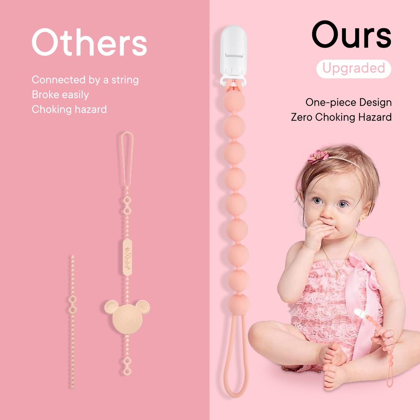 Minmunjiu Silicone Pacifier Clip Holder, 4 Pack One Piece Soft Flexible Binky Clips Pacifier Holder Clip For Girls, Baby Newborn