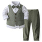 Toddler Baby Boys Gentleman Suit 3Pcs Outfits Long Sleeve Shirts & Gray Green Vest & Pants Tuxedo Wedding Birthday Party Set 3-4