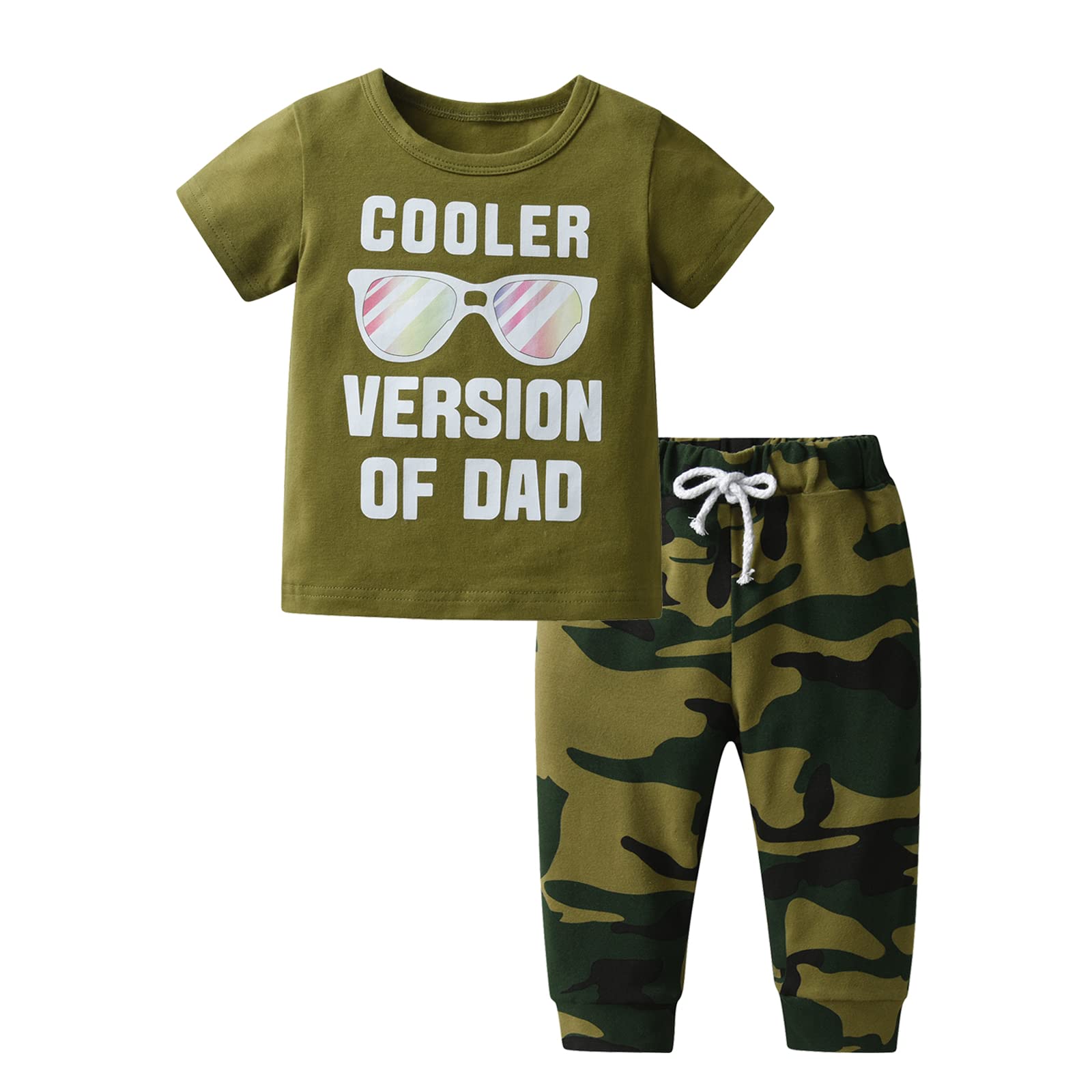 Eghunooy Toddler Baby Boy Summer Cooler Version Of Dad Printed Tops Camouflage Pants Leggings Outfits Clothes Set (9-12 Months)