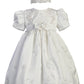 White Shantung Christening Baptism Dress With Cutwork Accents And Bonnet - S (3-6 Month)
