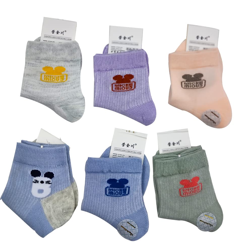 Nicsy Non Skid Anti Slip Crew Socks With Grips For Baby Girls Organic Cotton Socks (Pack 5,6,10) (Pack 6/812 Year)