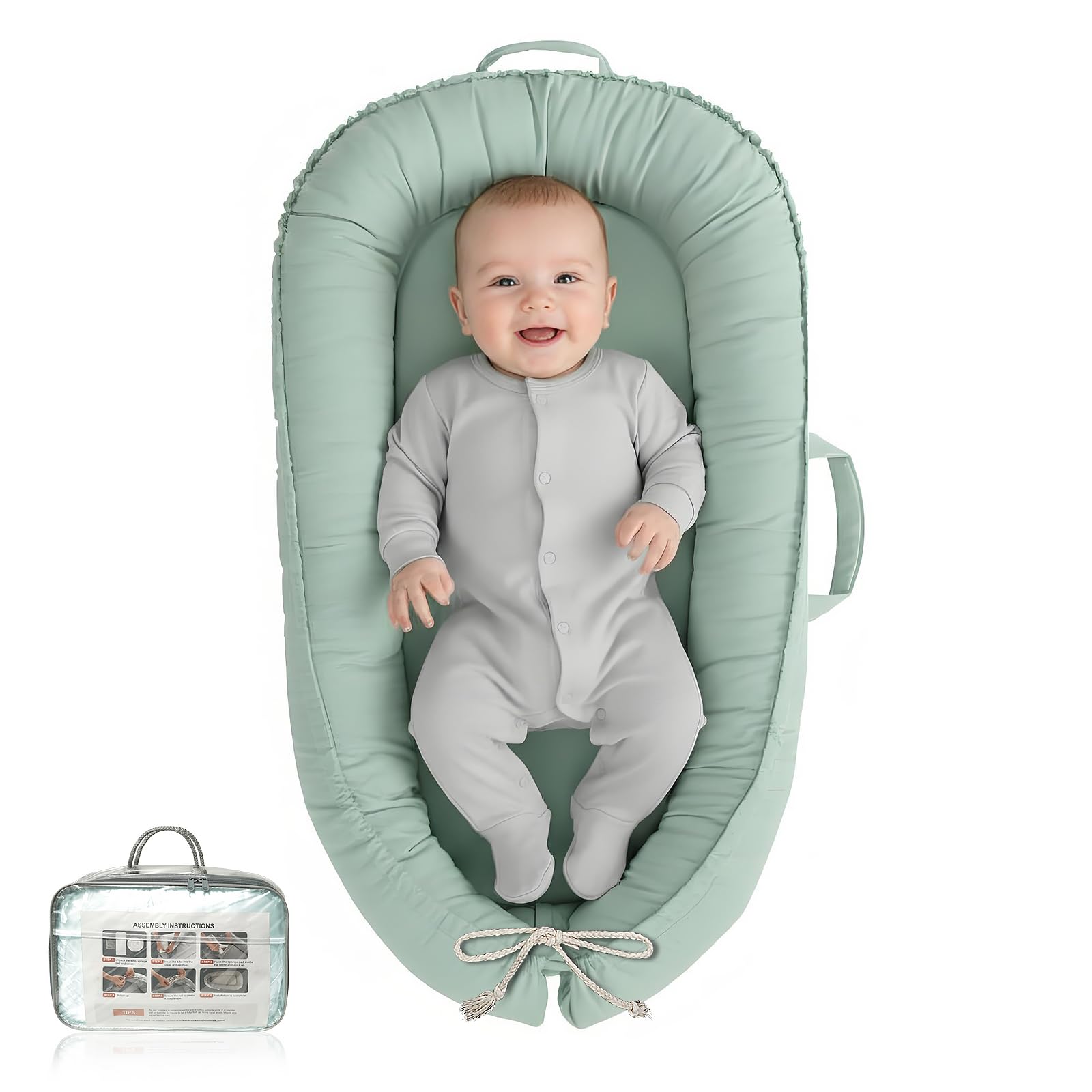 Baby Lounger - Infant Lounger for Newborn 0-24 Months, Pure Cotton Breathable Baby Nest Lounger, Newborn Essentials for Baby Boy
