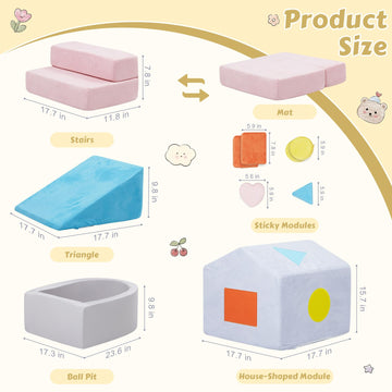 Foam Climbing Blocks For Toddlers,6 Pieces Soft House-Shaped Play Gym With Safety Edges,Montessori Toys For Indoor Active Play,B
