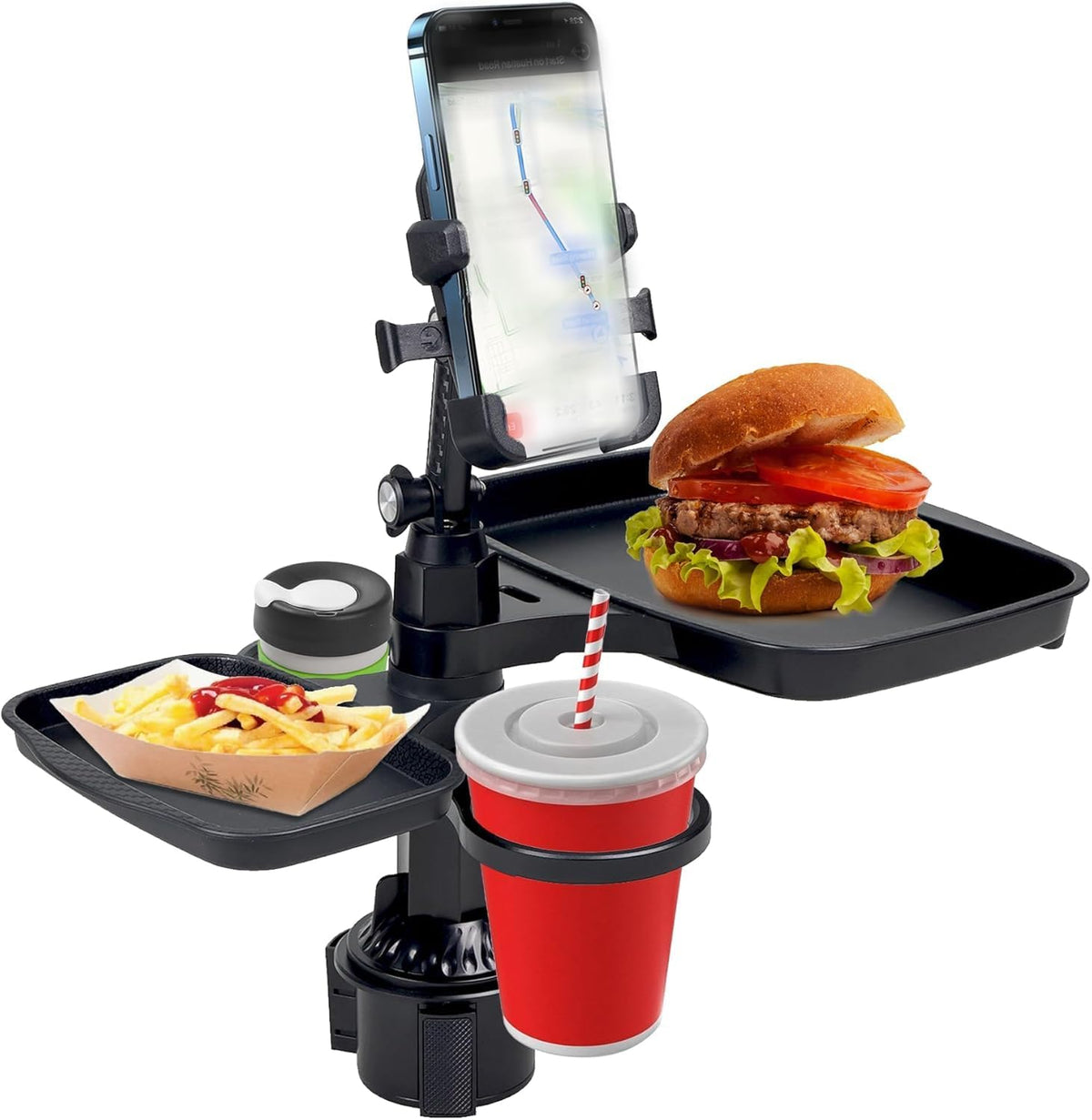 FEELING MALL 4in1 Car Cup Holder Expander & Tray, Multifunctional Car Organizer with 360 Rotation, MultiPurpose Car Accessory