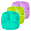 Re-Play Made In Usa 7' Deep Walled Divided Plates For Kids, Set Of 3 With 3 Lids - Reusable 3 Compartment Plates, Dishwasher An