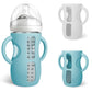 Audrwall Silicone Sleeves For Avent Natural Glass Baby Bottles, Bpa Free, Anti Breakage Baby Bottle Holder With Handles (Green +
