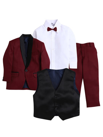 Jeetethnics Boys Maroon Coat Suit Set With Waistcoat Shirt And Trousers (9090Ah)