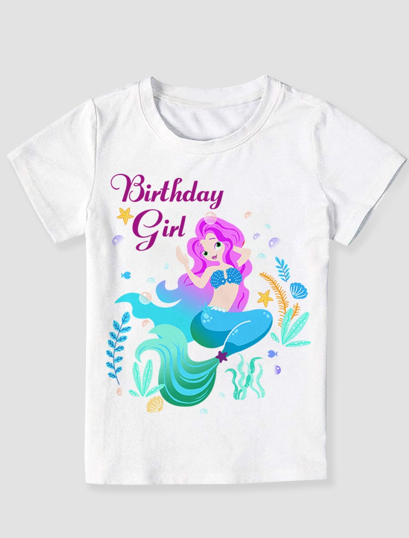 Doctor Unicorn Girls Mermaid Costume Layered Tutu Skirt Dress With Mermaid Tshirt, Headband & Satin Sash Mermaid, 6-7 Years