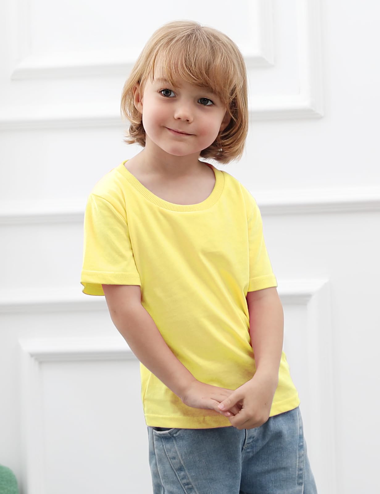 Cosland Baby Boys T Shirts Casual Short Sleeve Cotton Plain Tees, Lemon Yellow, 18 Months