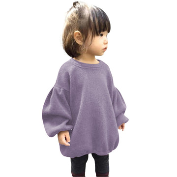 Toddler Baby Girl Sweater Round Neck Loose Long Sleeve Candy Color Knitted Pullover Tops Autumn Winter Sweatshirt (Light Purple,