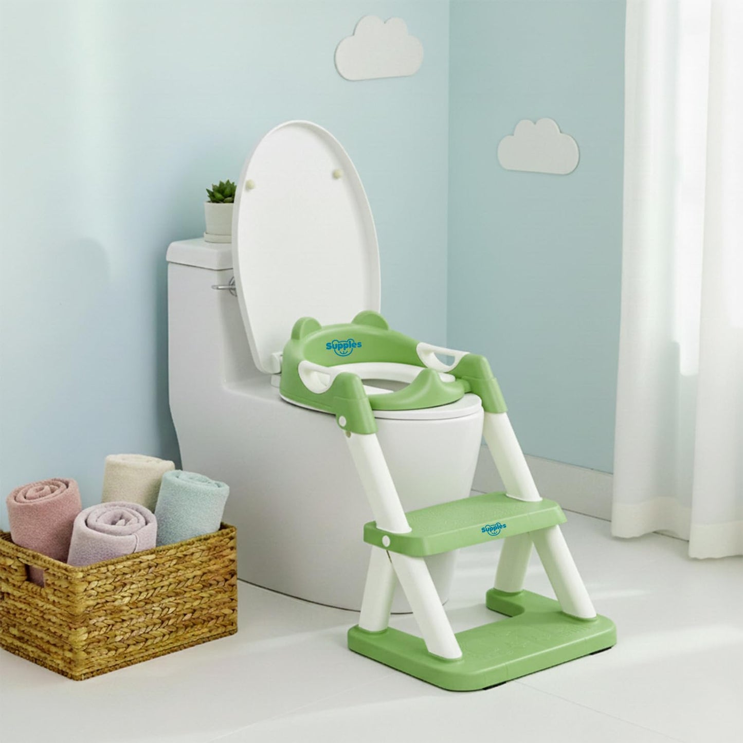 Amazon Brand  Supples Baby Potty Training Seat With Ladder | Fits All Standard Toilets | For 2+ Year Old | Safe, Comfortable & 