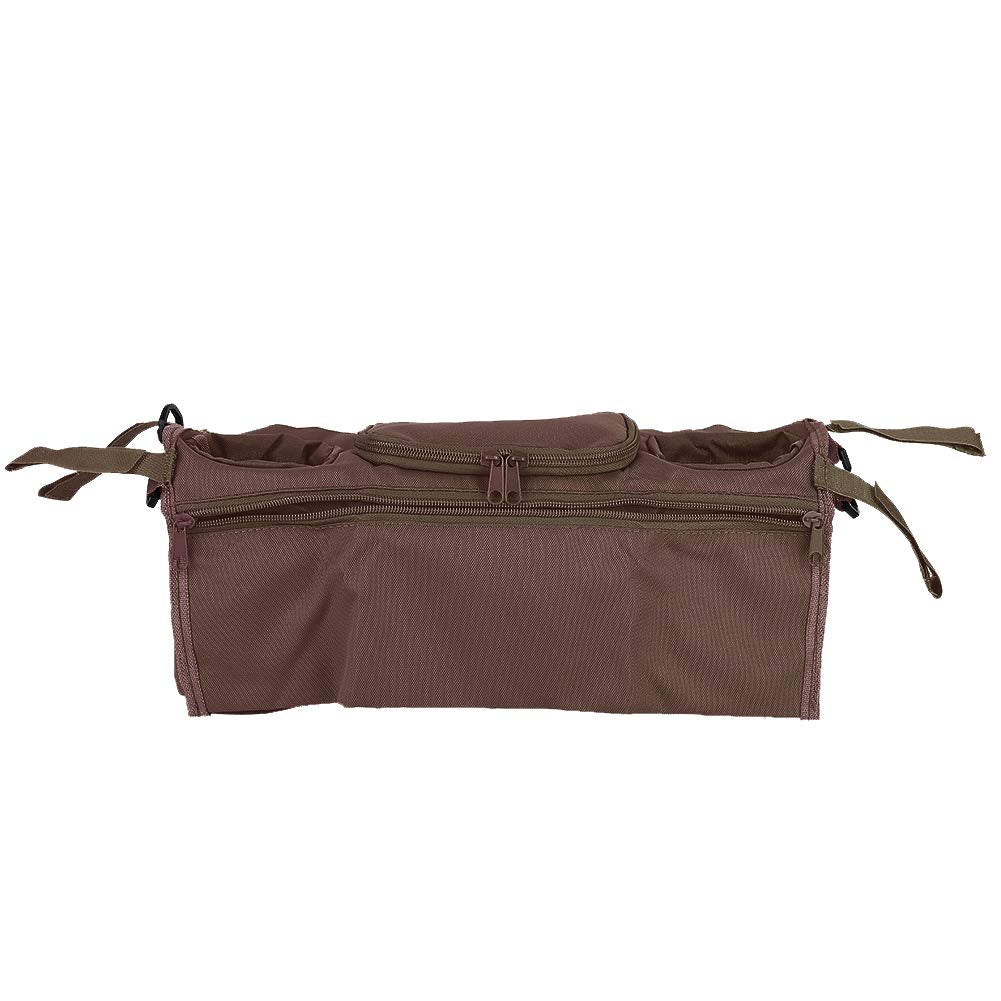 Stroller Cup Holder, Zipper Design Hook & Loop Design Stroller Organizer Bag, Hanging Cart for Umbrella Stroller(Brown)