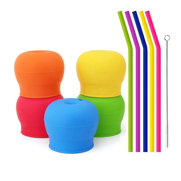 Tougs Silicone Sippy Straw Cup Lids For Toddlers Babies (Pack Of 5) - 5 Drinking Straws - Reusable, Spill-Proof - Stretches To C