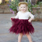 2Bunnies Girl Peony Lace Back A-Line Tiered Tutu Tulle Flower Girl Dress (Burgundy Sleeve Short, 6M)