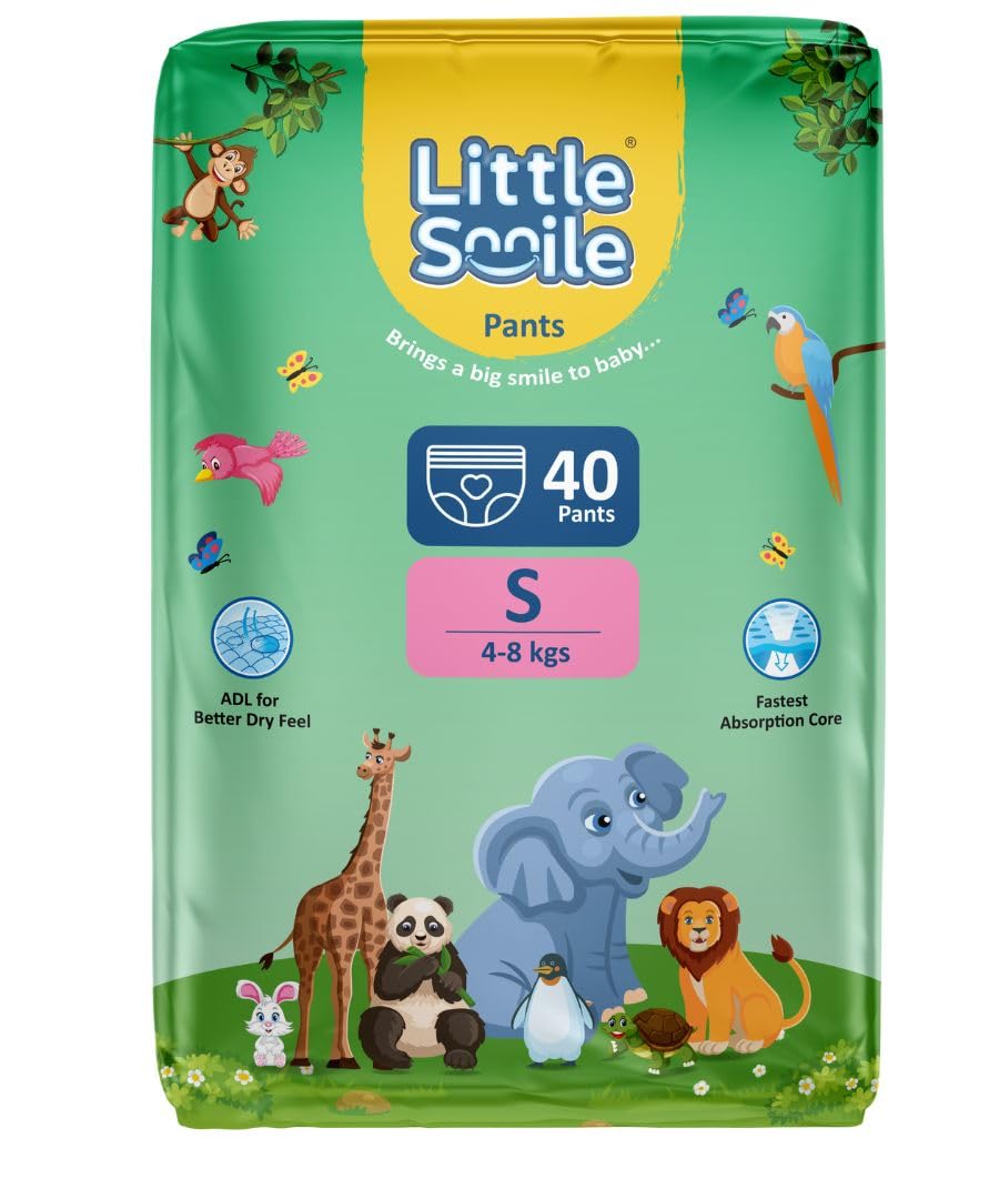 Little Smile Baby Diapers Pant Style | Small (S) Size | Ideal For 48 Kgs Baby | 40 Count Odorless And Antibacterial Layer With