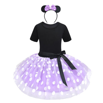 Dressy Daisy Little Girl Costume Polka Dots Fancy Dress Up With Headband Birthday Party 5-6 Purple 261