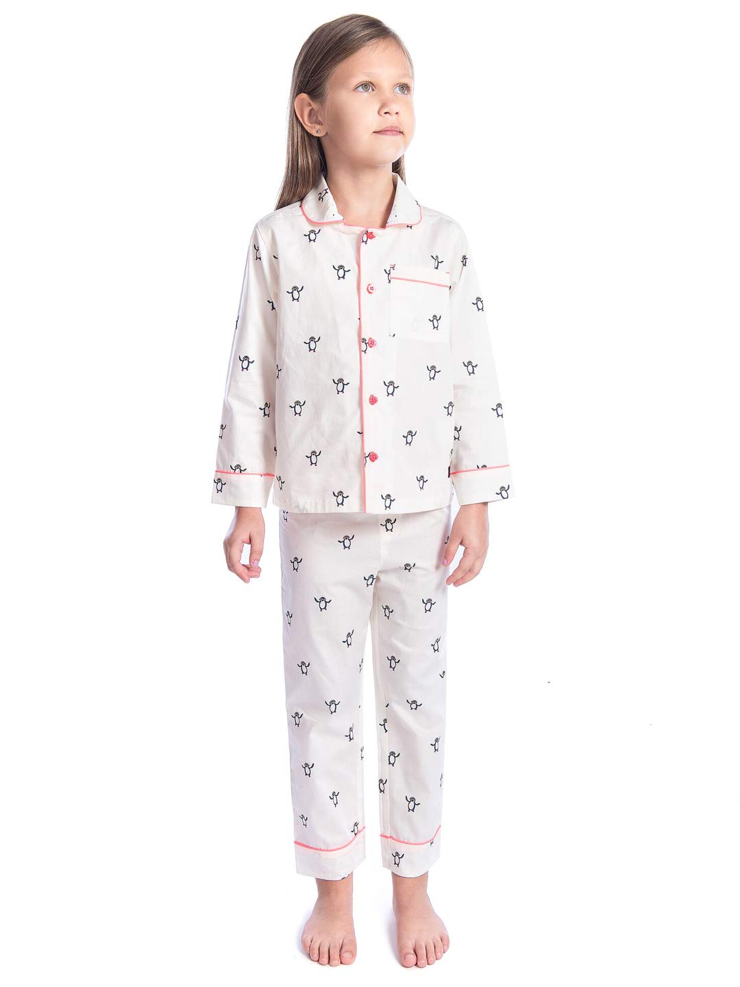 Cherry Crumble Kids Girls Off White Cotton Checks Gloom Nightsuit