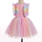 Rainbow Dress For Girls, Baby And Toddler - Ruffled Butterfly Embroidered Special Occasion Dress For Birthday, Baptism, Bridesma