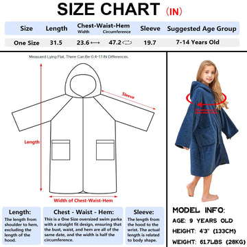 Hiturbo Kids Bath Towel Hoodie: Soft Plush Zipper Surf Poncho - Warm Fleece Changing Towels Swimming Outerwear (Navy)