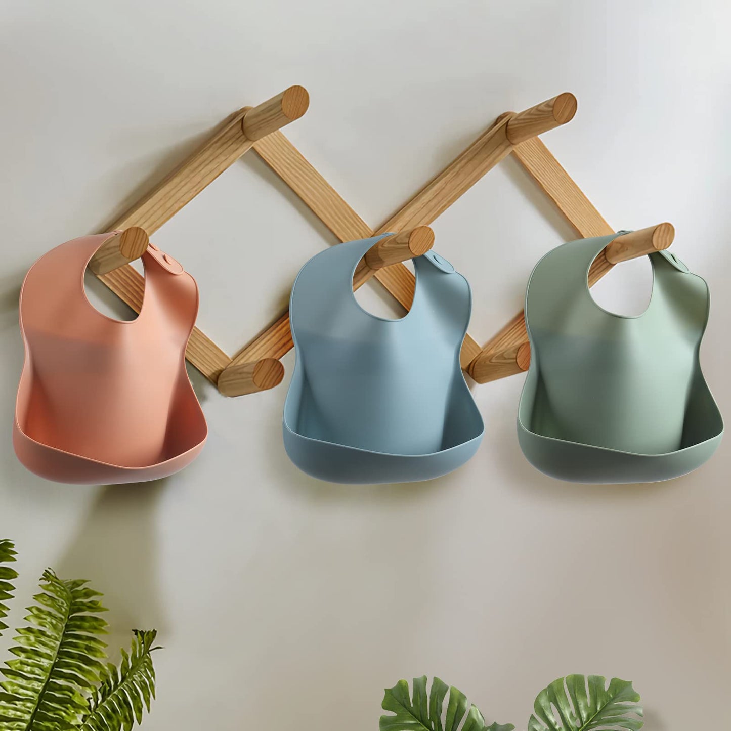 Eascrozn Silicone Baby Bibs For Babies & Toddlers Set Of 3, Bpa Free Unisex Soft Adjustable Fit Waterproof Feeding Bibs