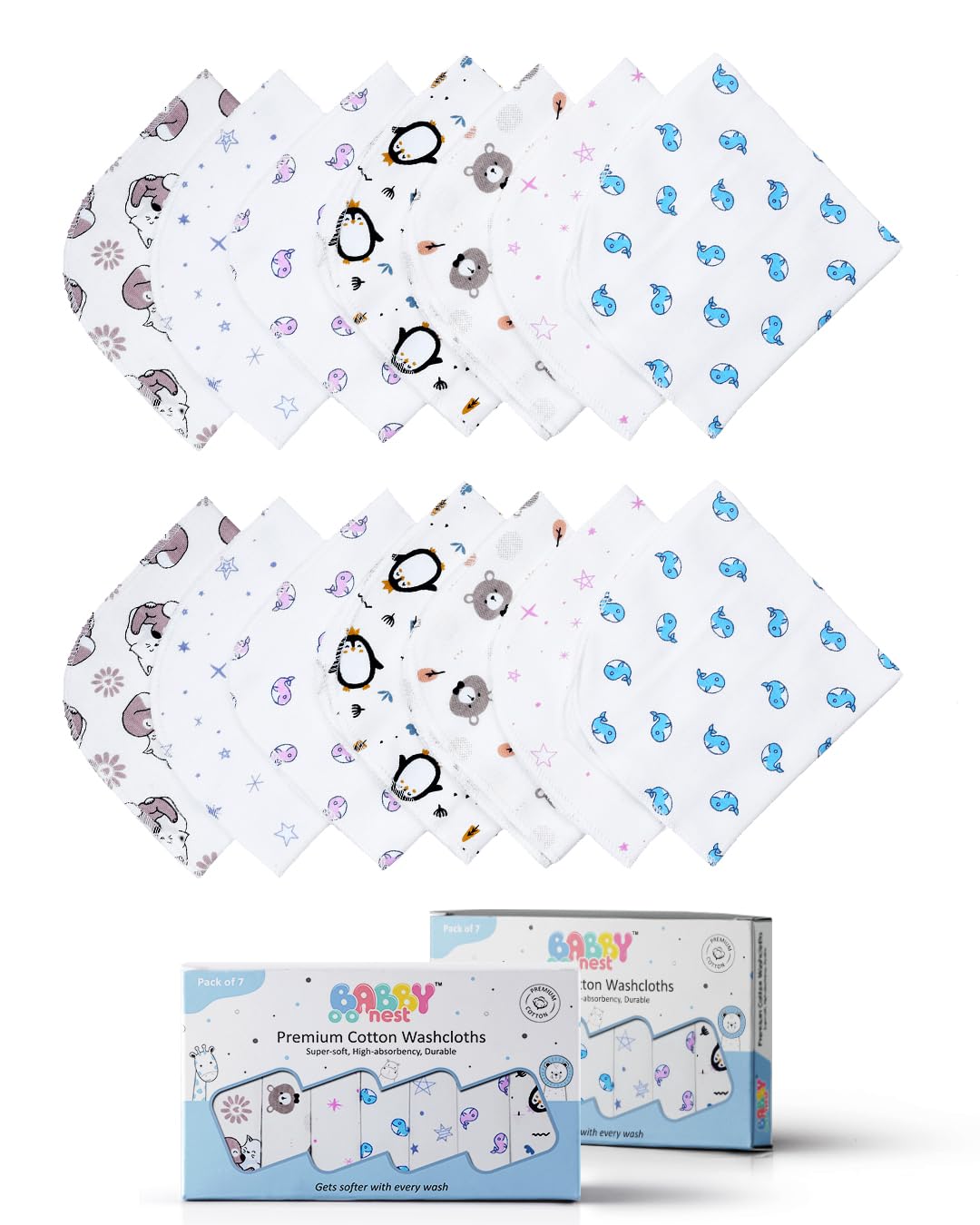 BABBY NEST Combo Washcloth, in Super Soft and Absorbent 100% Cotton Cloth Provides a Soothing Touch for Your Little ones.Color M