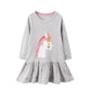 Girl Unicorn Dress Long Sleeve Winter Clothes Cotton Casual Christmas Playwear Basic Outfits Grey Dresses Size 7
