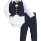 Crazyme Newborn Baby Boy Clothes Gentleman Outfits Long Sleeve Romper Bowtie Tuxedo Suit (Blue, 9-12 Months)