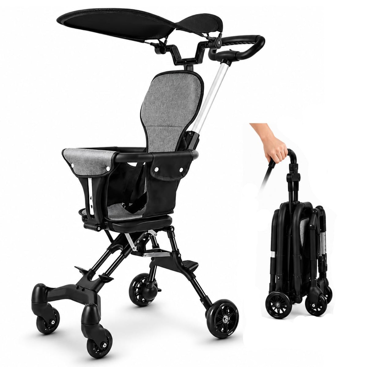 Glaceon Baby Stroller for Travel & Outdoor Use, Lightweight Foldable Pushchair with 360 Rotating Seat, Adjustable Handle, Soft W
