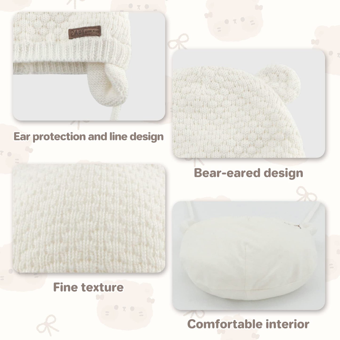 Duoyeree Kids Baby Hat Soft Warm Cable Knit Beanie Toddler Girl Fall Winter Hats (White And Grey, 6-12 Months)