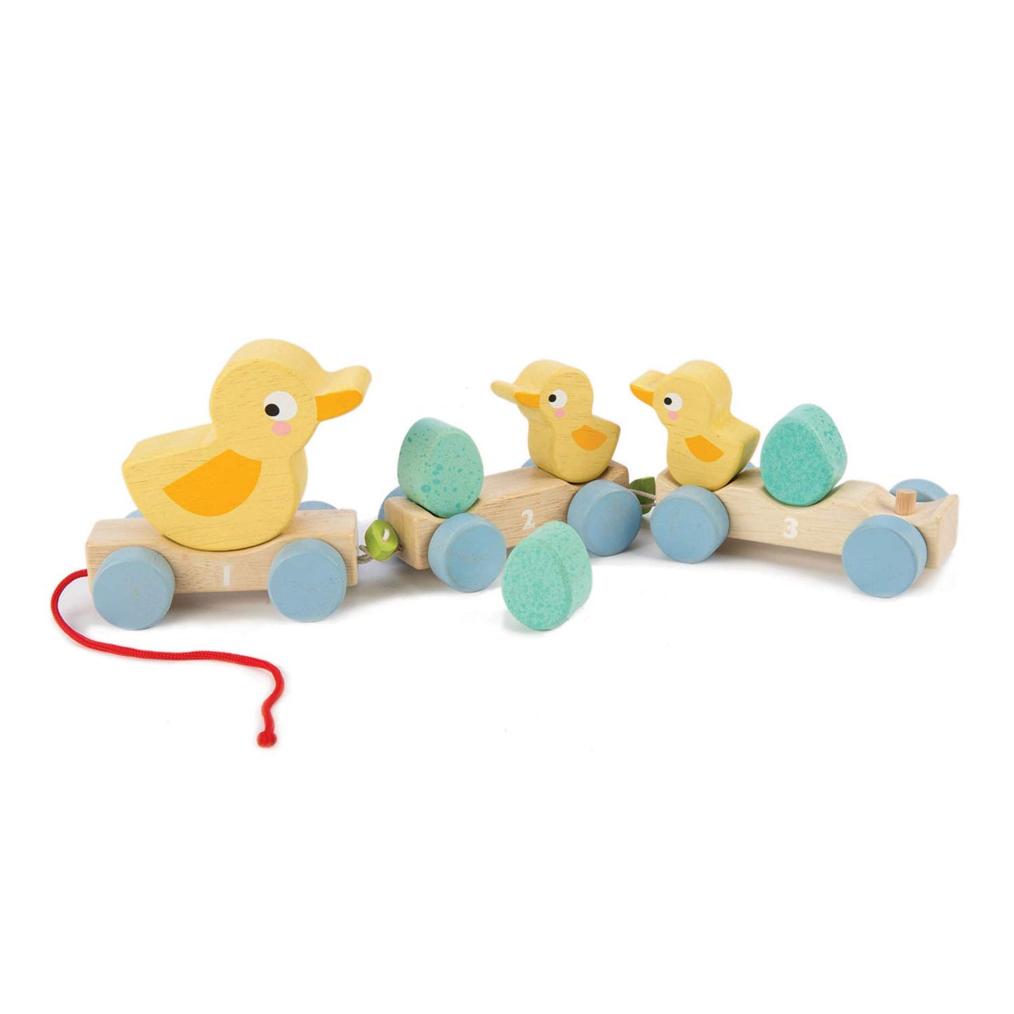 Tender Leaf Toys - Pull Along Ducks - Classic Wooden Pull Along Toy - 9pc Duck Family Set with 1 Mother Duck, 2 Baby Ducks, 3 Eg