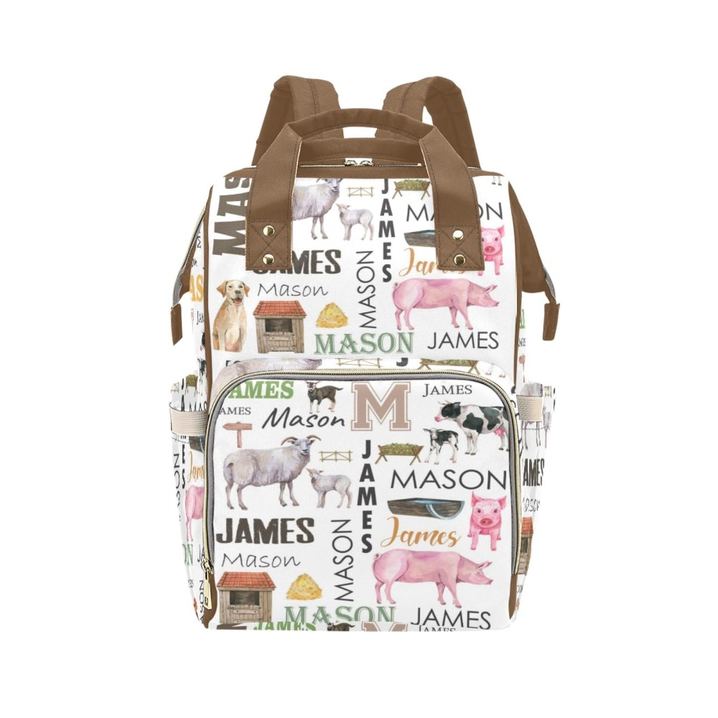 Personalized Diaper Bag Backpack for Women, Custom Name Nursing Mommy Daypack, Diaper Bag for Girls Boys, New Mom Gifts (Farm An