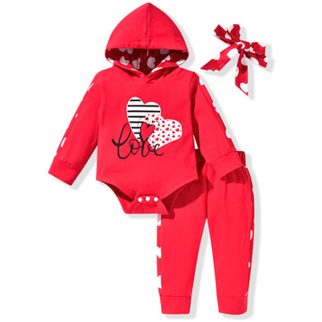 Minifeiko 0-3 Months Infant Baby Girls Valentines Day Clothes Love Heart Outfit Red