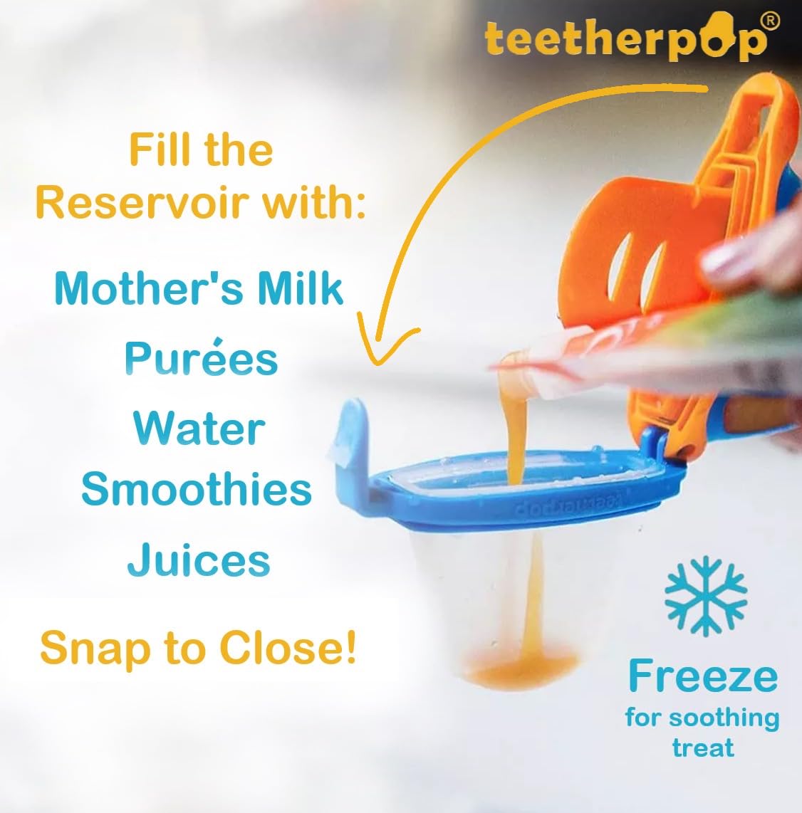 Teetherpop Fillable Silicone Teether for Babies - Breastmilk Popsicle Molds for Teething with Spill-Proof Sippy Slits - Freezabl