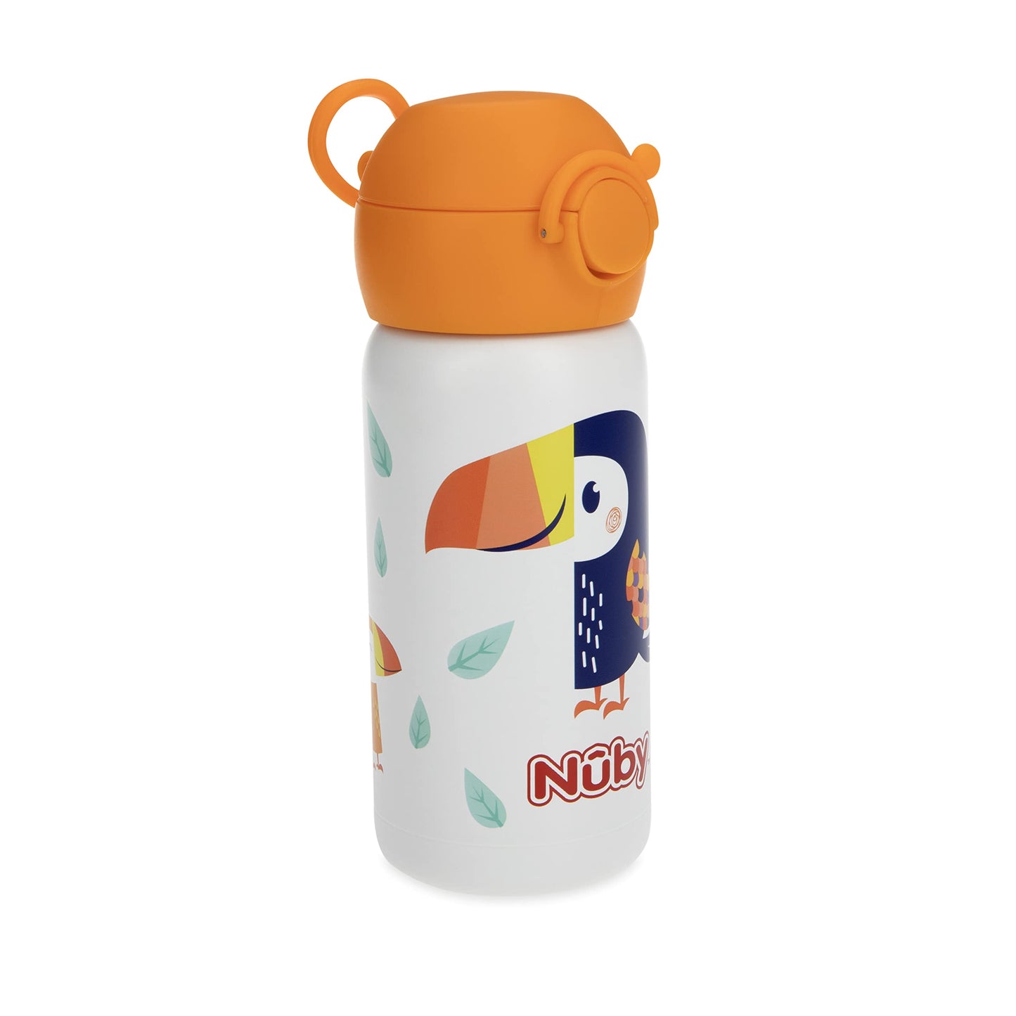 Nuby Thirsty Kids No Spill Flip-It Active Stainless Steel Travel Cup, 14 Oz, Toucan