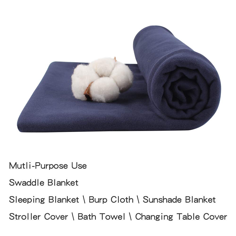 Pesaat Baby Swaddle Hat Set Bear Ears Boys Girls Beanie Newborn Baby Receiving Blanket Autumn Winter (Navy(Hat+Swaddle), 0-6 Mon