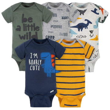 Gerber Baby Boys 5-Pack Variety Onesies Bodysuits (Newborn, Cute Dino)