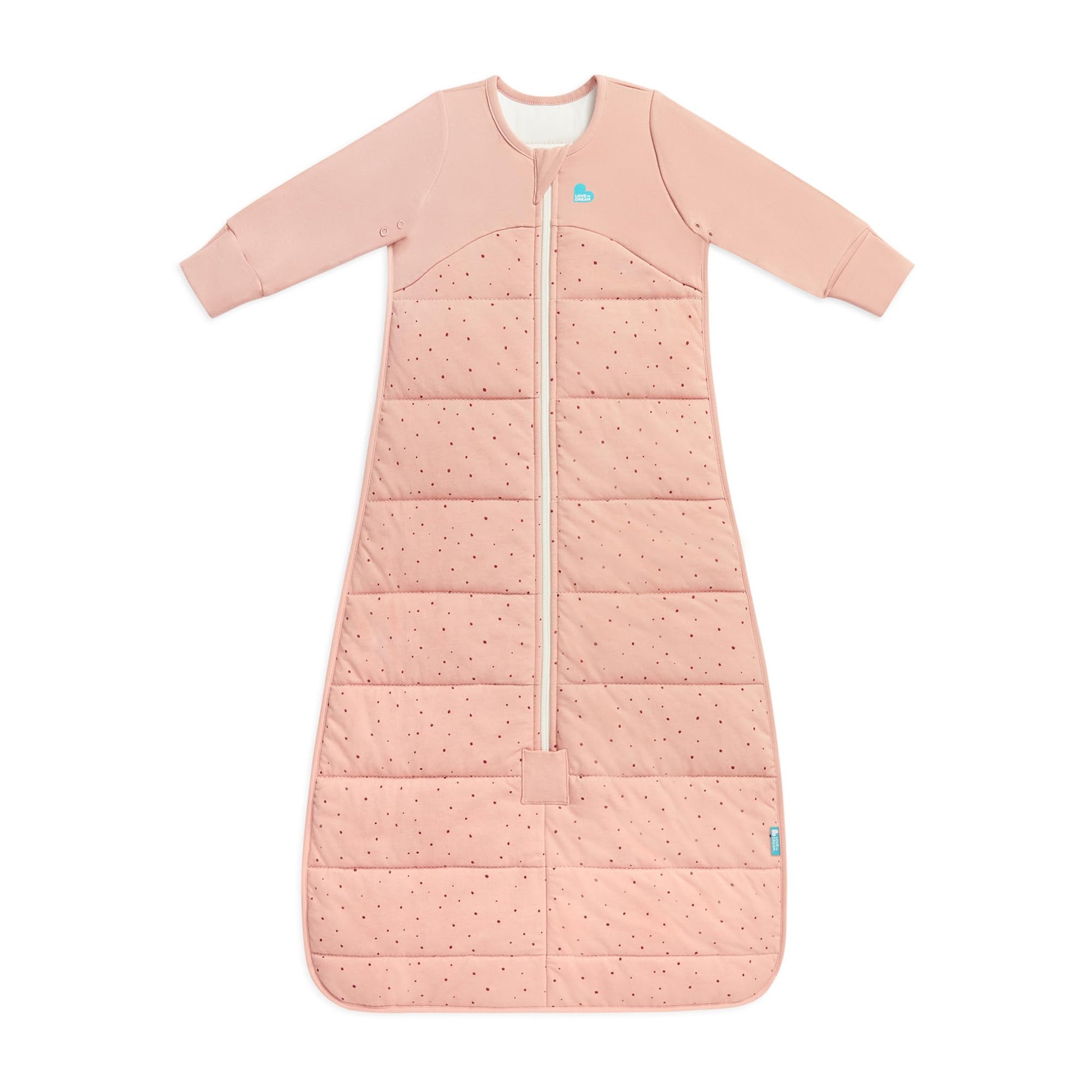 Love To Dream Sleep Bag, 2.5 TOG, Long Sleeve, Wearable Blanket & Built-in Quilt, Machine Washable Quilted Stretch Cotton (Rose 