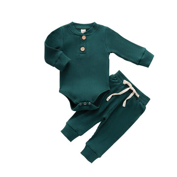 Newborn Baby Girl Boy Fall Clothes 3 6 12 18 24 Months Outfits Long Sleeve Knitted Cotton Romper & Pants Infant Winter Sets (B-G