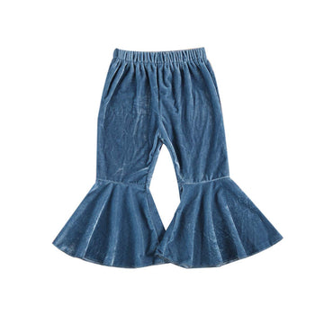 Toddler Bell Bottoms Baby Girls Ruffle Leggings Bell-Bottomed Flare Pants Trousers (D-Blue, 2-3T)
